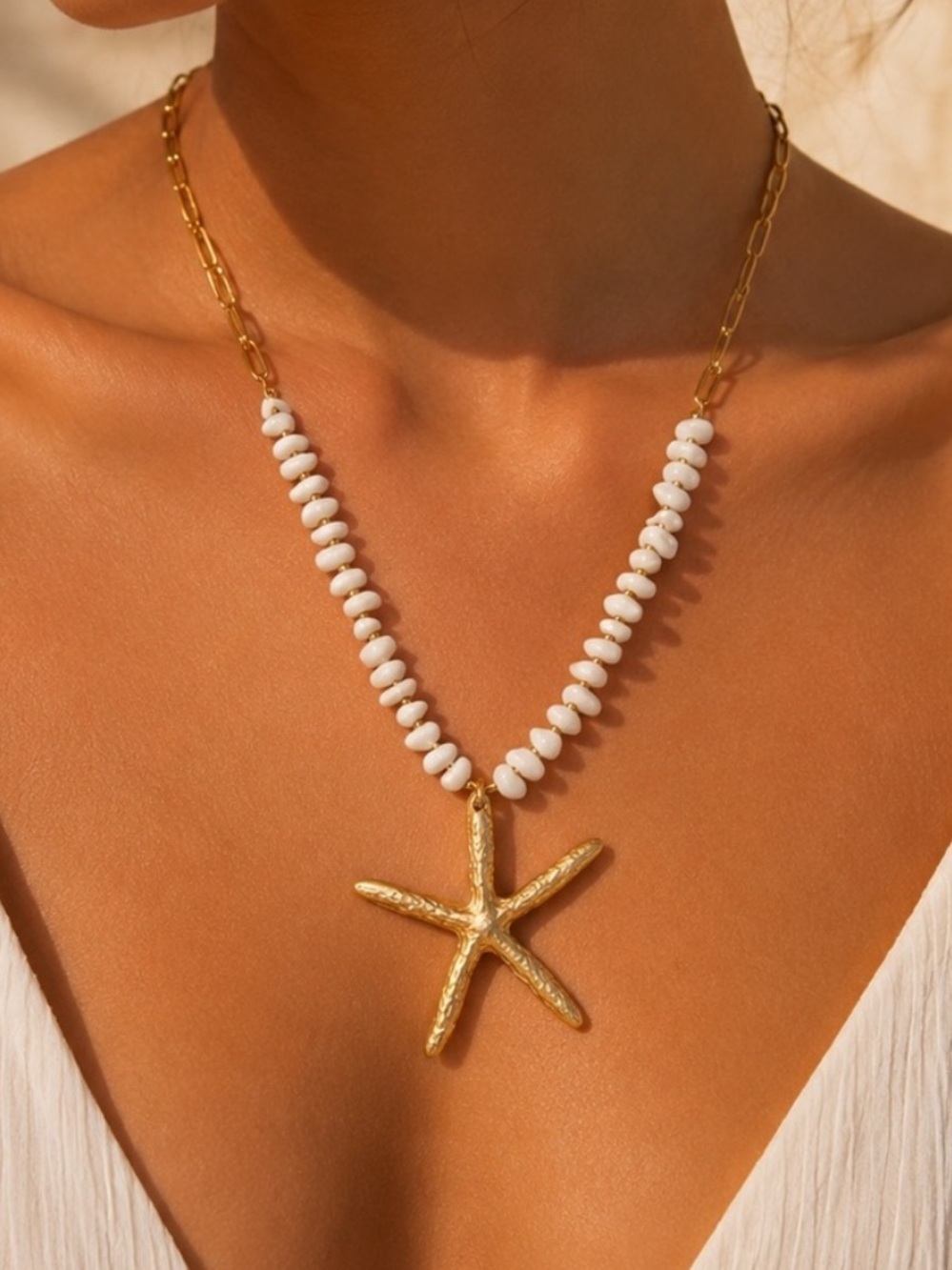 Luxe Golden Starfish Shell Bead Necklace
